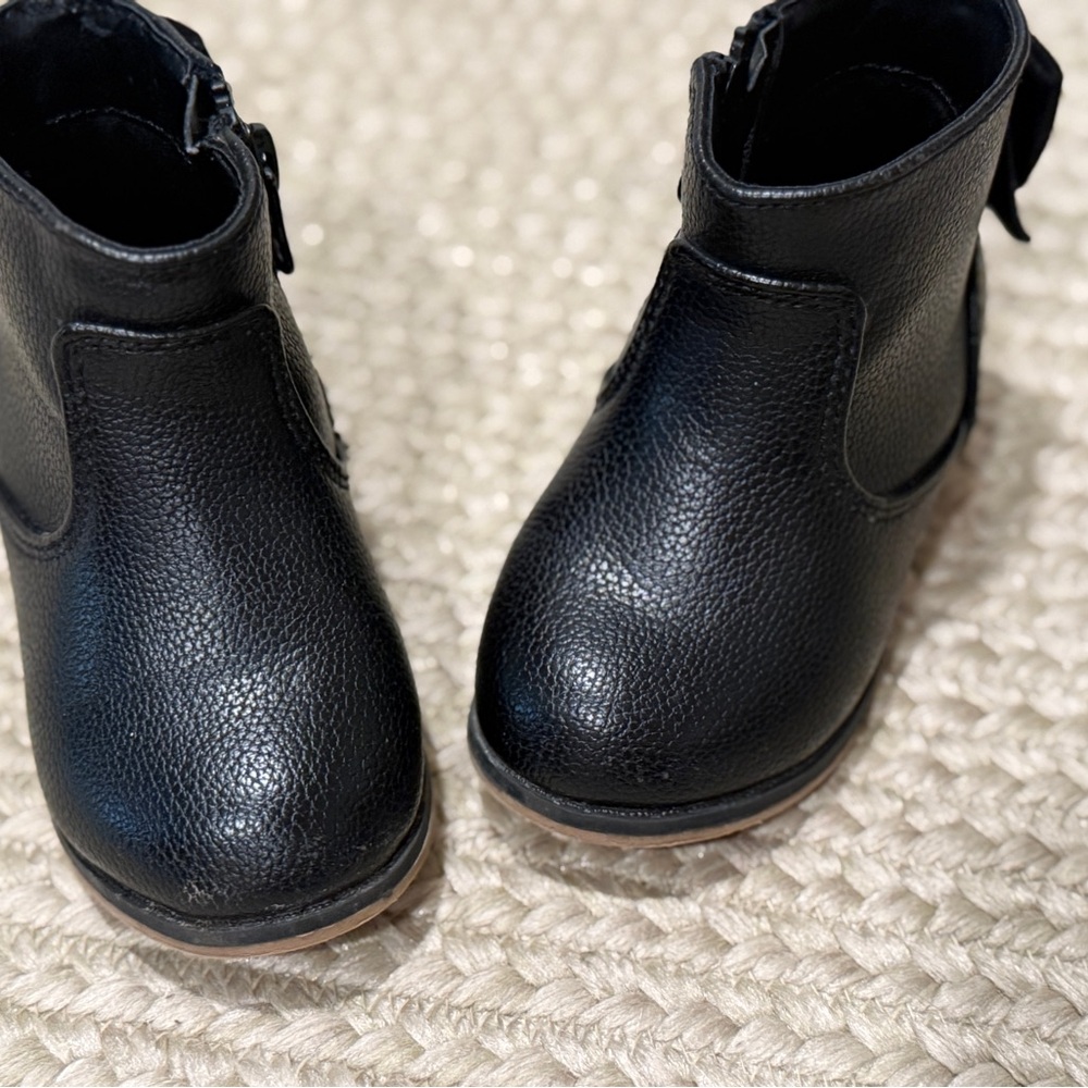 Black Toddler Ankle Boots with Bow Detail